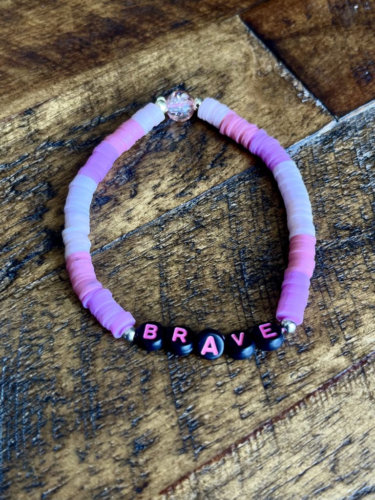 "BRAVE" Pink and White Clay Bead Bracelet