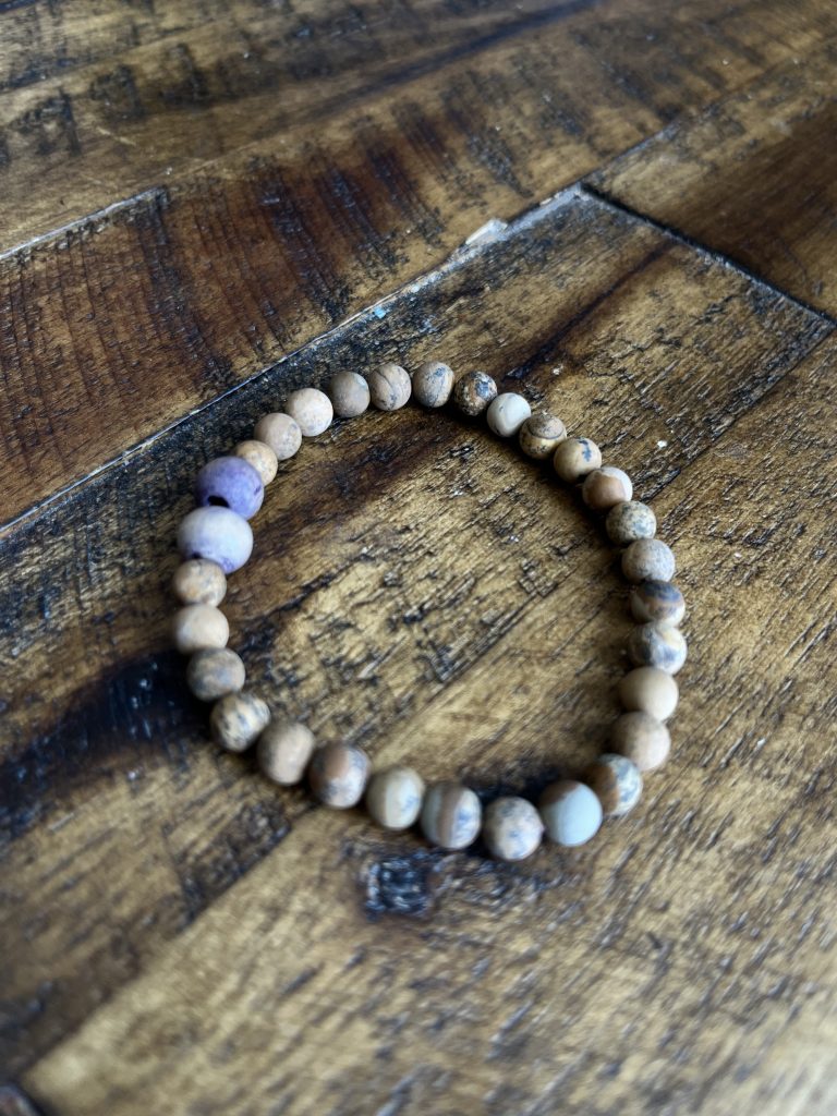 Wood Bead Bracelet, Brown and Purple Stained