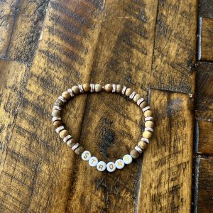 "Strong" Natural Wood and Clay Bracelet