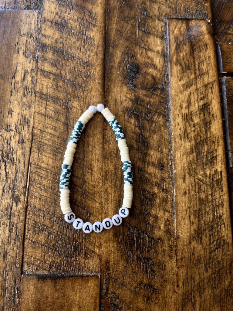 "STAND UP" Cream and Teal Clay Bracelet