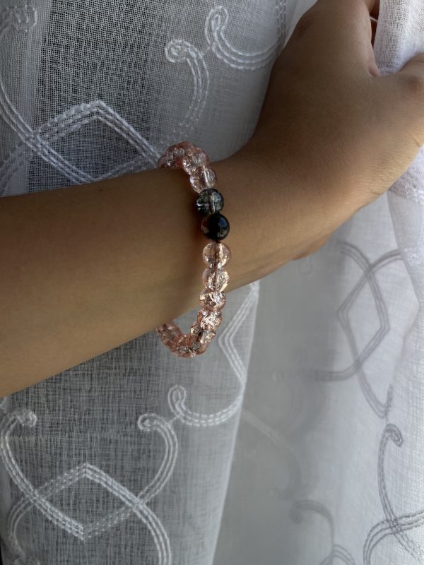 Pink And Black Glass Crackle Bead Bracelet