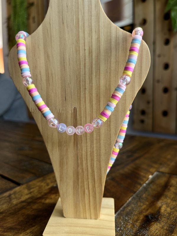 "LOVE" Pastel Clay Bead Necklace